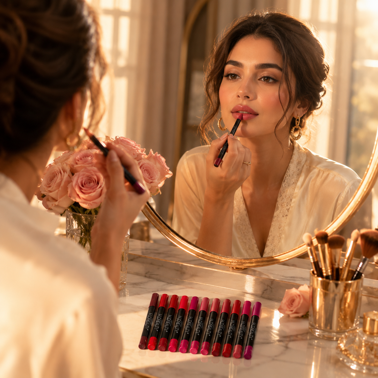 HUDA BEAUTY Matte Lipstick Pencil Set – 12 Waterproof Matte Lip Crayons | Long-Lasting Collection