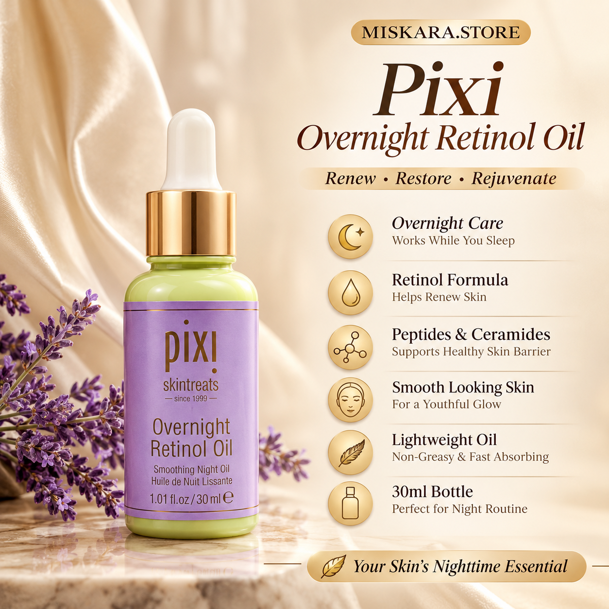 Pixi Overnight Retinol Oil – Youth-Preserving Night Serum | 30ml