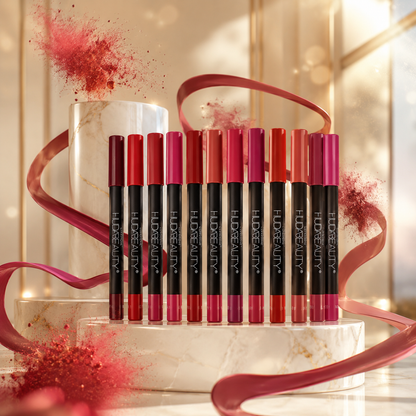 HUDA BEAUTY Matte Lipstick Pencil Set – 12 Waterproof Matte Lip Crayons | Long-Lasting Collection