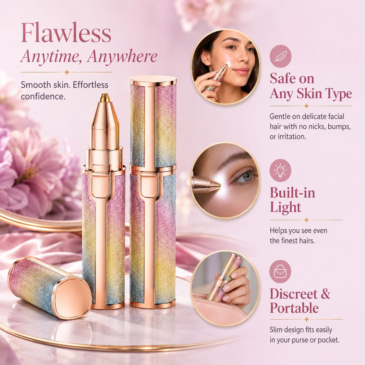 2-in-1 Rechargeable Eyebrow Trimmer & Facial Hair Remover for Women