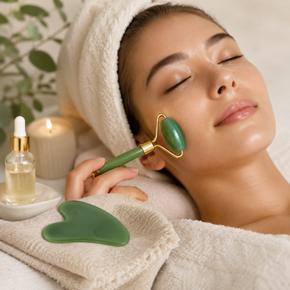 3-in-1 Facial Massage Combo – Marble Jade Roller, Ice Roller & Derma Roller