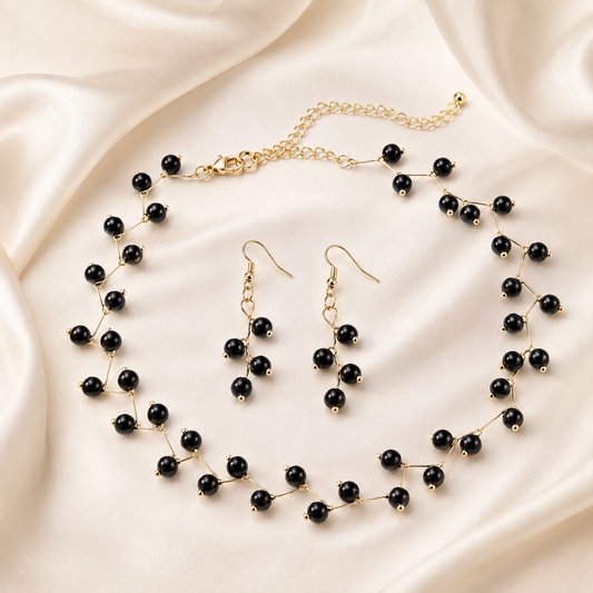 Black & White Zig Zag Choker Necklace with Matching Earrings
