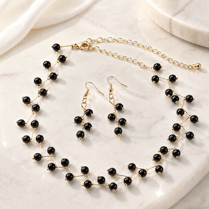 Black & White Zig Zag Choker Necklace with Matching Earrings