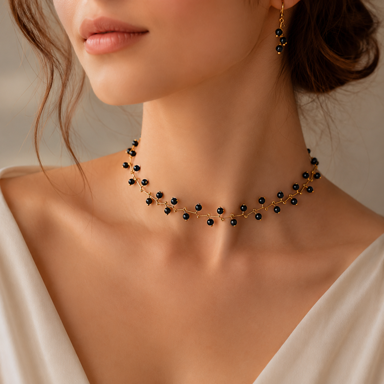 Black & White Zig Zag Choker Necklace with Matching Earrings