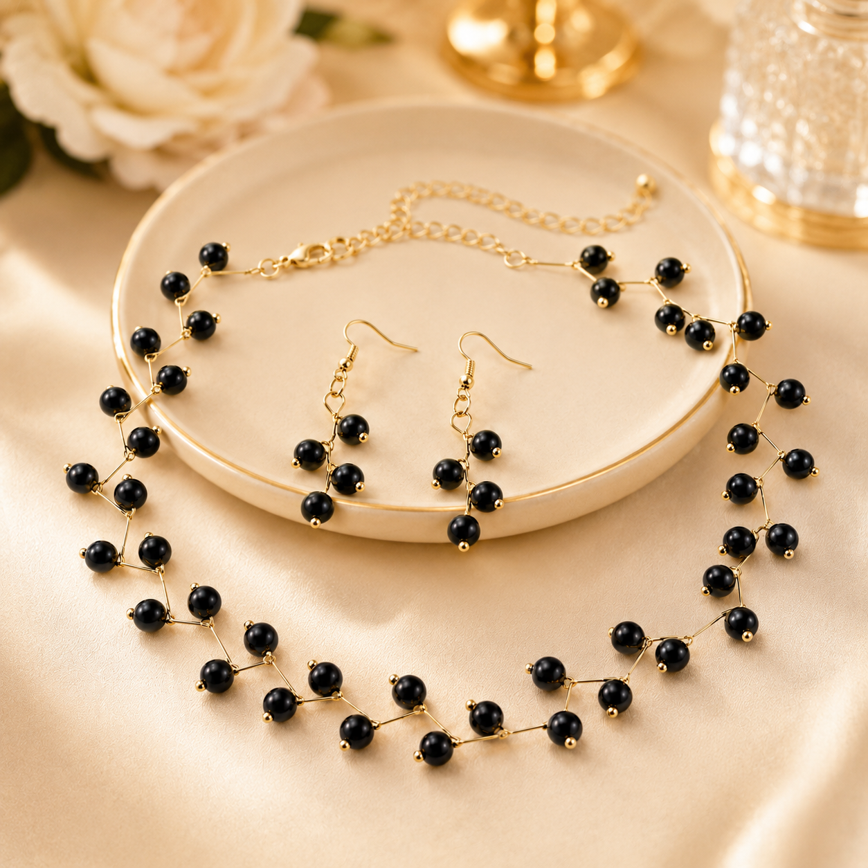 Black & White Zig Zag Choker Necklace with Matching Earrings