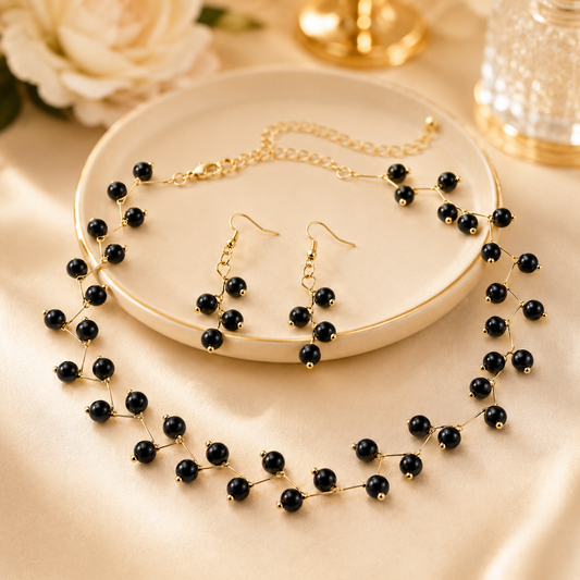 Black & White Zig Zag Choker Necklace with Matching Earrings