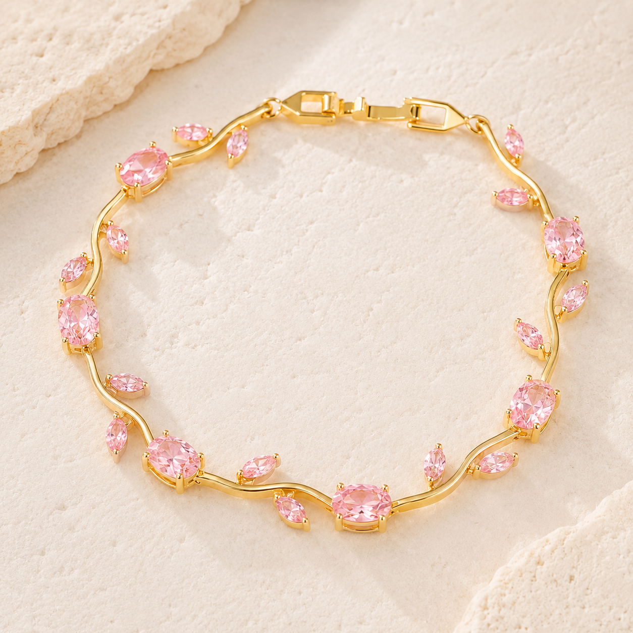 Blue Tulip Stainless Steel Bracelet for Women – Golden Base