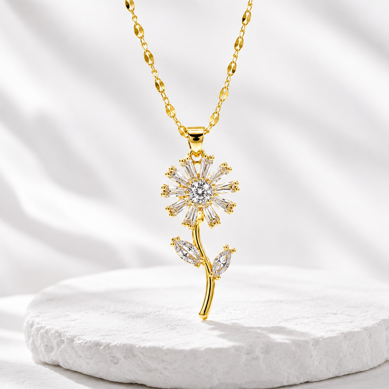 Golden Flower Rotating Pendant Necklace for Women – QWJ-189