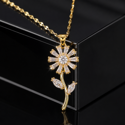 Golden Flower Rotating Pendant Necklace for Women – QWJ-189