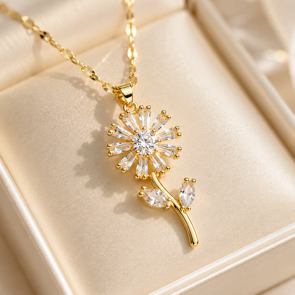 Golden Flower Rotating Pendant Necklace for Women – QWJ-189