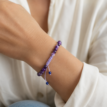 Natural Amethyst Stone Bracelet – Purple Crystal Stretch Wristband