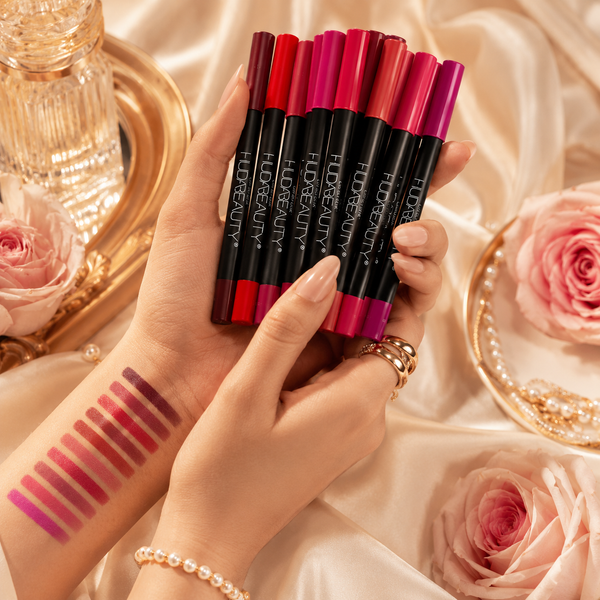 HUDA BEAUTY Matte Lipstick Pencil Set – 12 Waterproof Matte Lip Crayons | Long-Lasting Collection