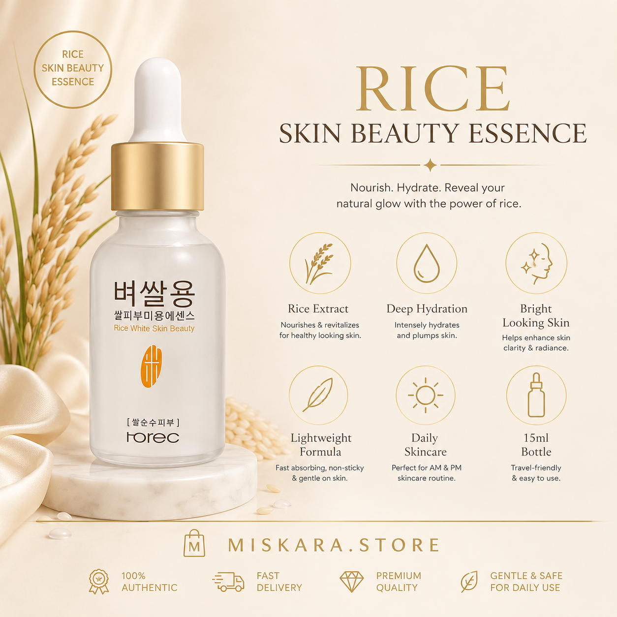 Rice Skin Beauty Essence Serum – Hydrating &amp; Brightening Facial Serum | 15ml