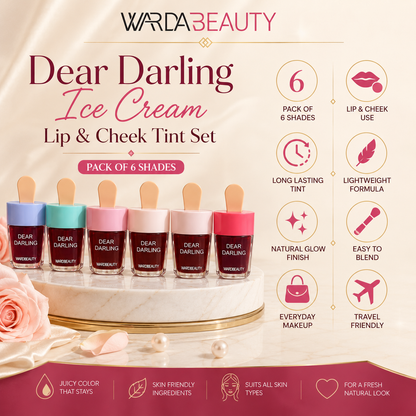 Dear Darling WardaBeauty Ice Cream Lip & Cheek Tint Set – Pack of 6 | Long-Lasting Natural Glow
