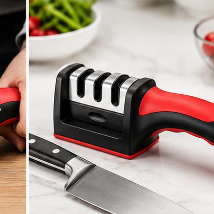 3 Stage Kitchen Knife Sharpener Manual Sharpening Tool with Non-Slip Base